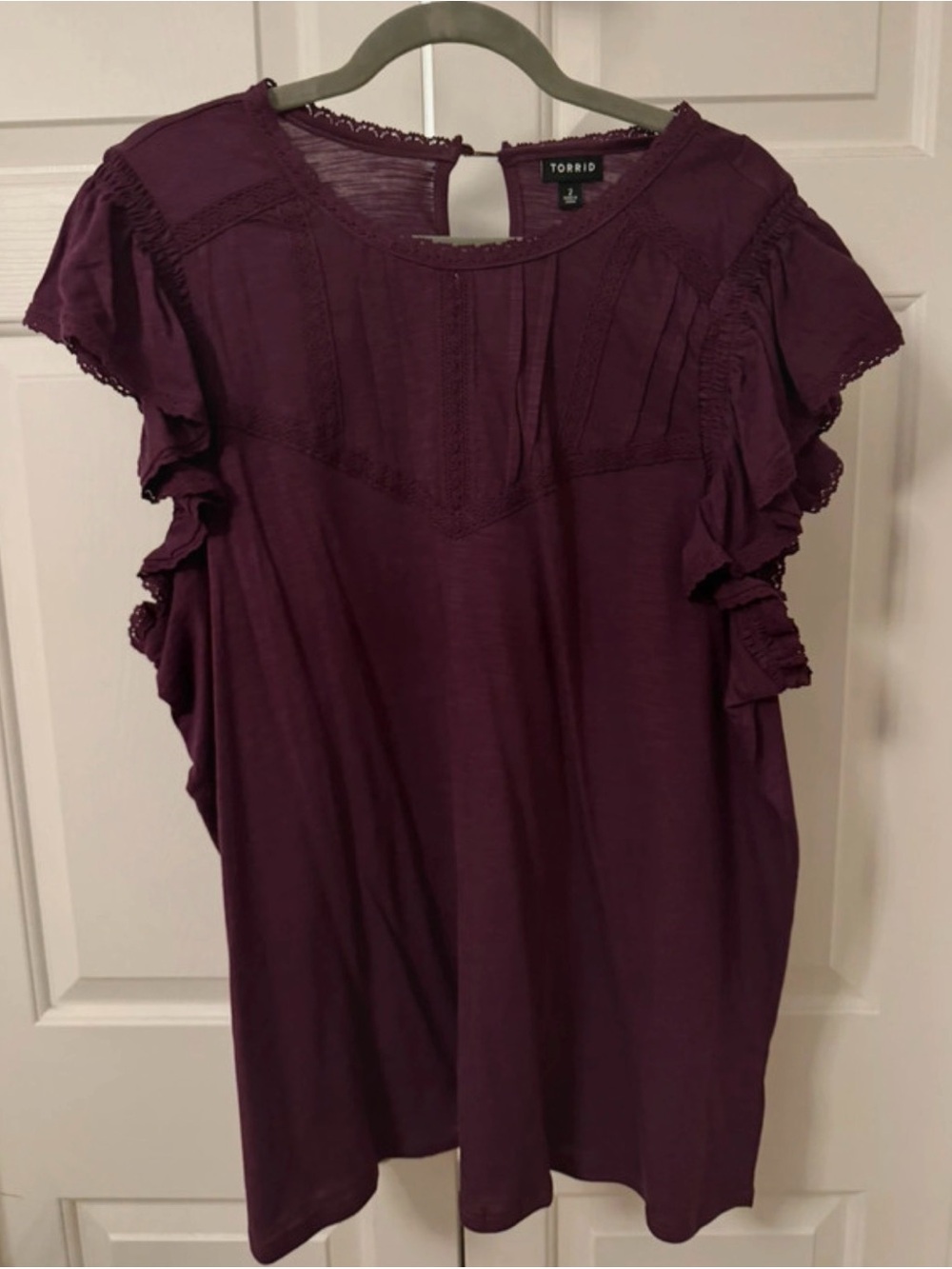 torrid Plum Lace-Trim Ruffle Sleeve Top